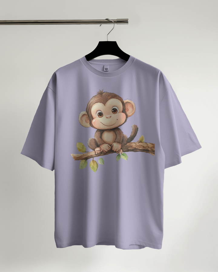 Lavender Oversized T-Shirt with Monkey Graphic Print