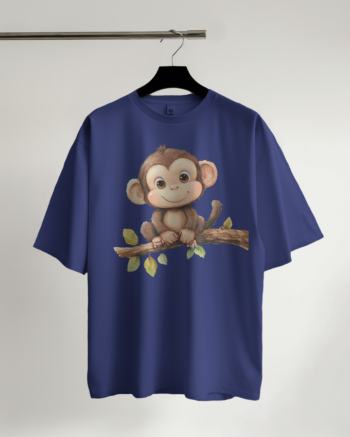 Royal Blue Oversized T-Shirt with Monkey Graphic Print